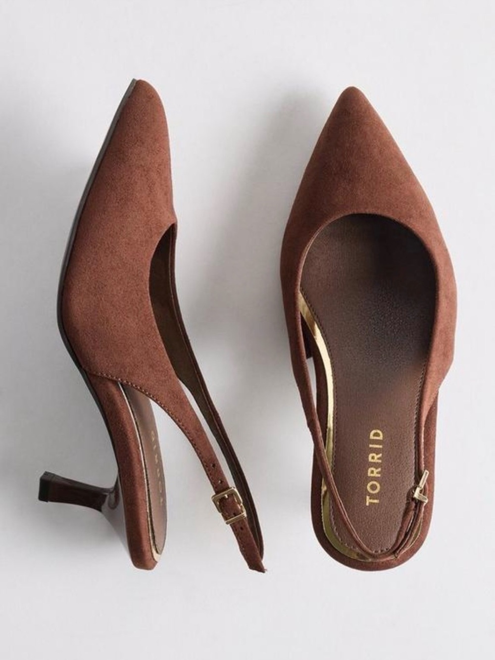 torrid Brown Suede Pointed Slingback Kitten Heels